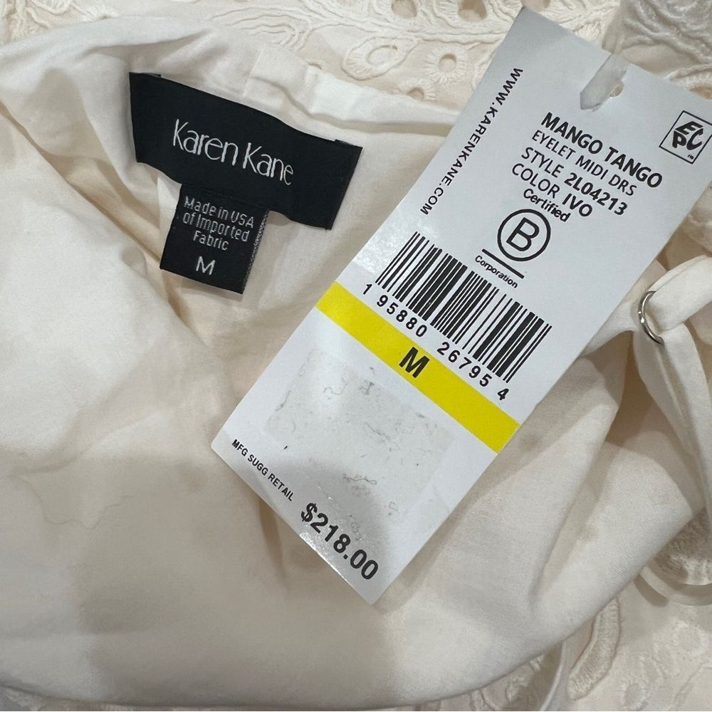 Karen Kane Cotton Eyelet Midi Dress Adjustable Straps Scalloped Hem Ivory M NWT - Picture 13 of 13